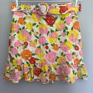 Mango Pink and Yellow Belted Mini Skirt BNWT XS